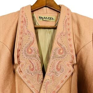 Vintage BUM Equipment Embroidered Coat Mixed Media Dusty Rose Lined Winter - L